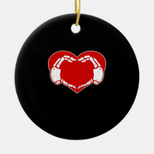 Heart Skeleton Hands Gothic Valentine Red Classic Ceramic Ornament