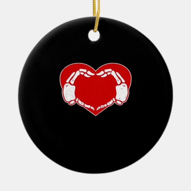 Heart Skeleton Hands Gothic Valentine Red Classic  Ceramic Ornament (Front)