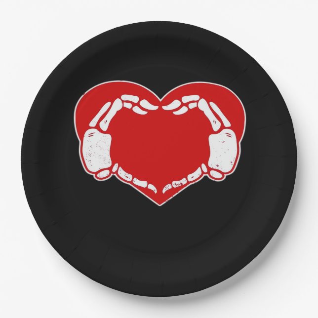 Heart Skeleton Hands Gothic Valentine Red Classic  Paper Plates (Front)