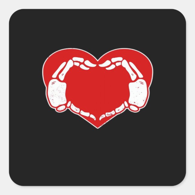 Heart Skeleton Hands Gothic Valentine Red Classic  Square Sticker (Front)