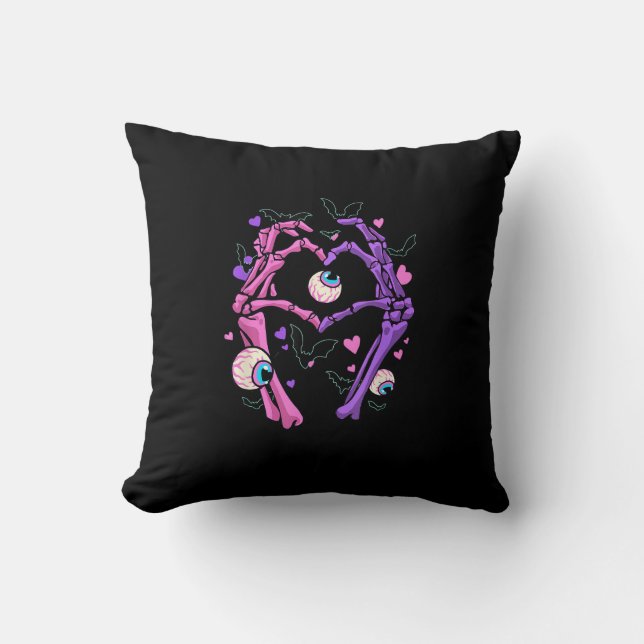 Heart Skeleton Hands - Halloween Pastel Goth Eyeba Throw Pillow (Front)