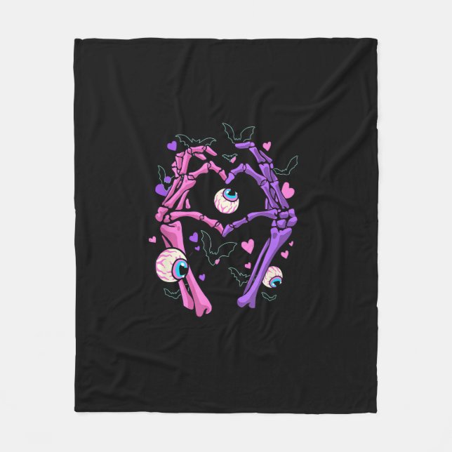 Heart Skeleton Hands Halloween Pastel Goth Eyeball Fleece Blanket (Front)