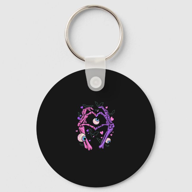 Heart Skeleton Hands Halloween Pastel Goth Eyeball Keychain (Front)