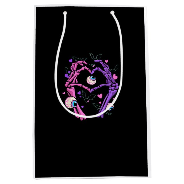 Heart Skeleton Hands Halloween Pastel Goth Eyeball Medium Gift Bag (Front)