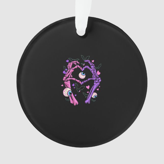 Heart Skeleton Hands Halloween Pastel Goth Eyeball Ornament (Front)
