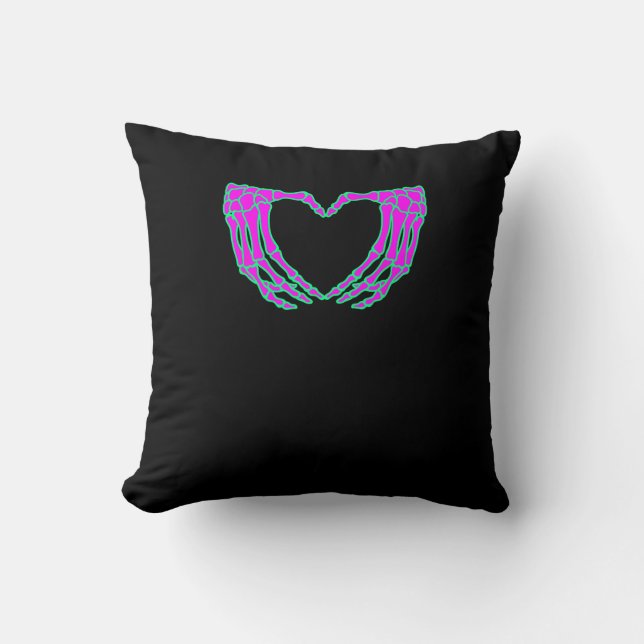 Heart Skeleton Hands Halloween Pastel Goth Eyeball Throw Pillow (Front)