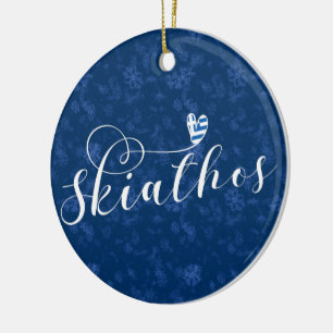 Heart Skopelos With Greek Flag Ceramic Ornament