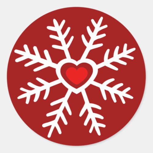Heart Snowflake Christmas  berry Classic Round Sticker