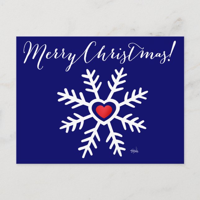 Heart Snowflake Christmas | navy Holiday Postcard (Front)