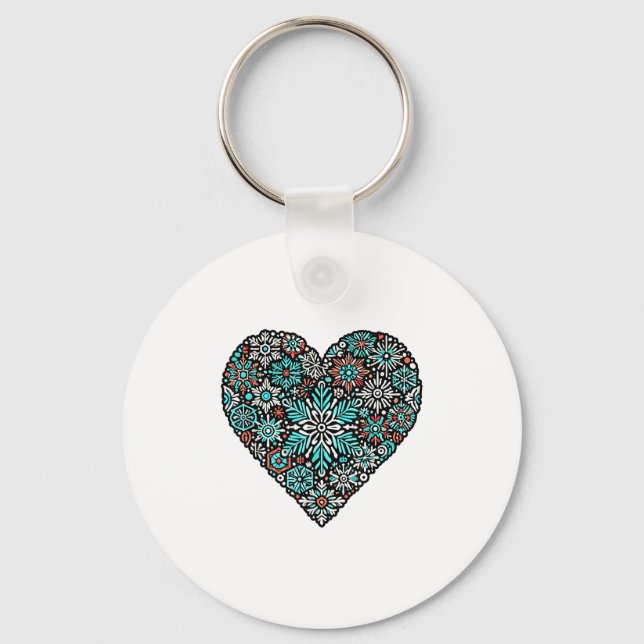 Heart Snowflakes Snowboarding Skiing Christmas Sno Keychain (Front)