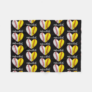 Heart Softball Baseball Mom Of Both Mother's Day Fleece Blanket