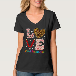 Heart Spanish Teacher Squad Leopard Plaid Red Vale T-Shirt