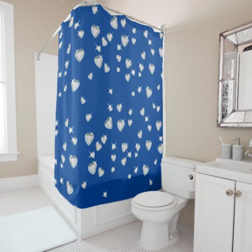 Heart Sparkle Diamonds Deep Blue Background Color Shower Curtain