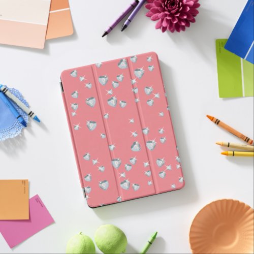 Heart Sparkle Diamonds Peach Pink Background Color iPad Pro Cover