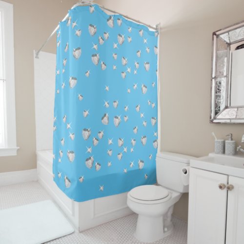 Heart Sparkle Diamonds Sky Blue Background Color Shower Curtain