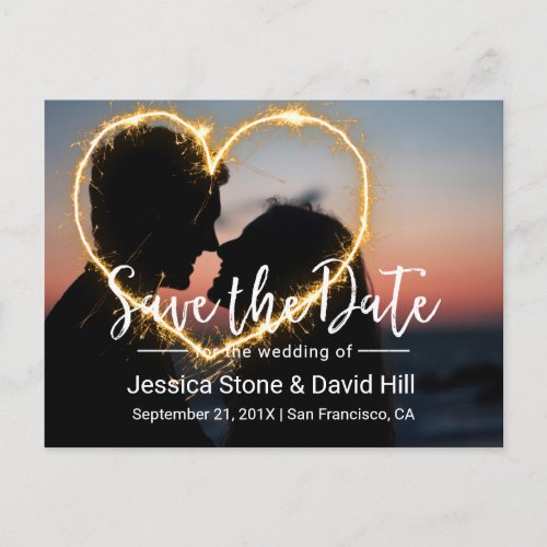 Heart Sparkler Wedding Photo Save the Date Announcement Postcard