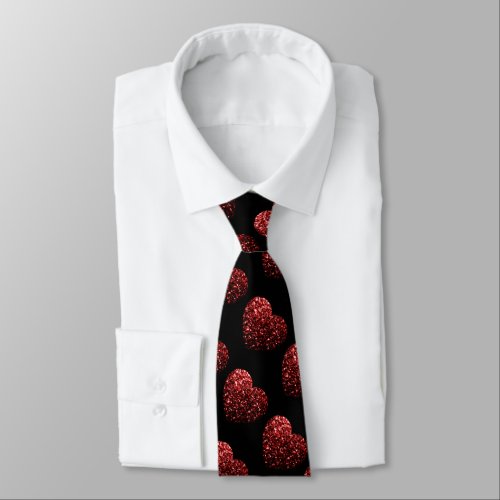 Heart sparkles pattern red black Valentines gift Neck Tie