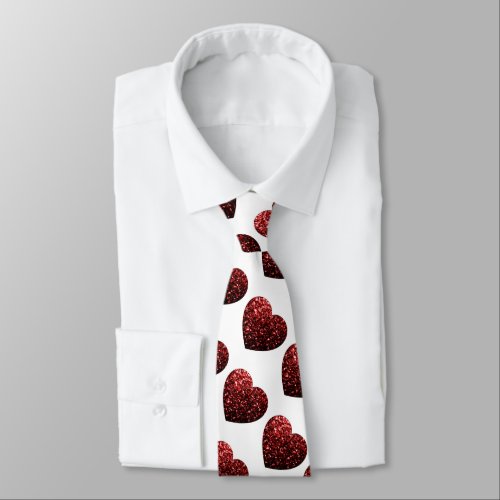 Heart sparkles pattern red white Valentine 2 sides Neck Tie
