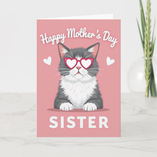 Heart Specs Cat Mothers Day Card (Front)