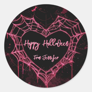 Heart Spider Web Pink Gothic Girls Halloween Classic Round Sticker