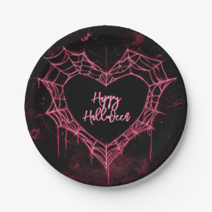 Heart Spider Web Pink Gothic Girls Halloween Paper Plates