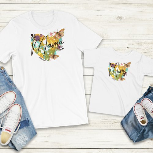 Heart Splatter Mama Mini Butterflies Customizable Baby T_Shirt
