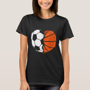 Heart Srts Soccer Basketball Ball Lover Valentines T-Shirt