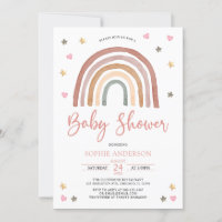 Heart Star Muted Tones Boho Rainbow Baby Shower Invitation