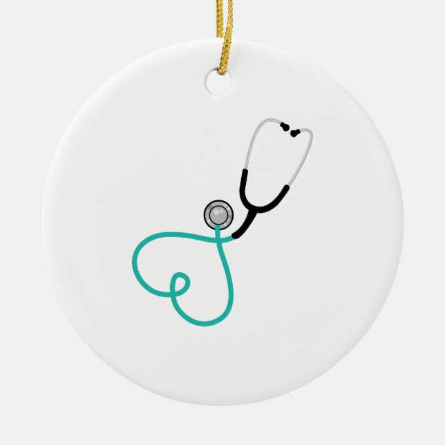 Heart Stethoscope Ceramic Ornament (Front)