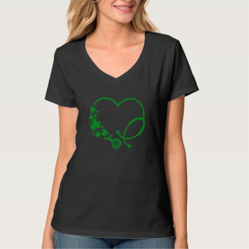 Heart Stethoscope Cute Love Nursing Shamrock St Pa T_Shirt