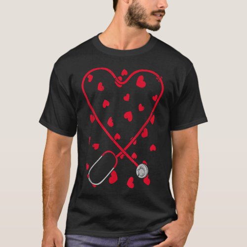 Heart Stethoscope Cute Love Nursing Valentines Day T_Shirt