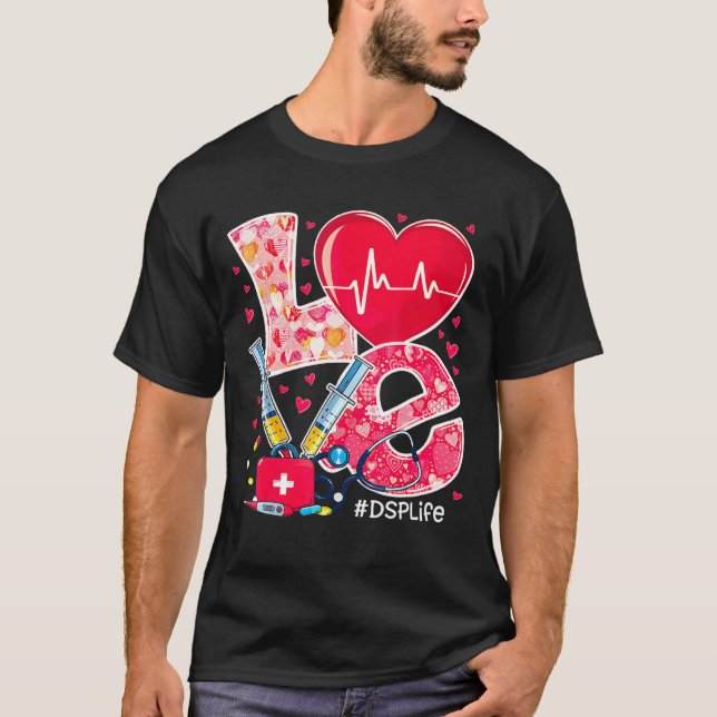 Heart Stethoscope Cute Love Nursing Valentines Dsp T-Shirt (Front)
