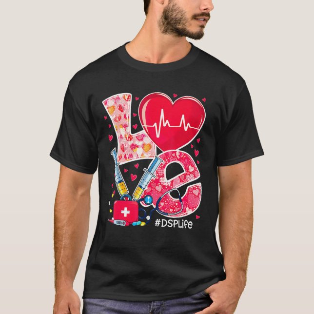Heart Stethoscope Cute Love Nursing Valentines Dsp T-Shirt (Front)