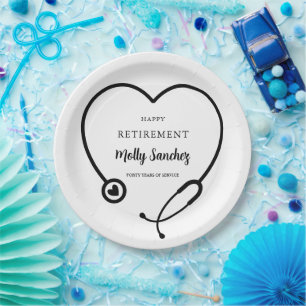Heart Stethoscope Healthcare Happy Retirement Paper Plates