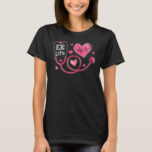 Heart Stethoscope Heartbeat ER Life Nurse Valentin T-Shirt
