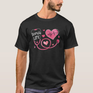 Heart Stethoscope Heartbeat Scrub Life Nurse Valen T-Shirt
