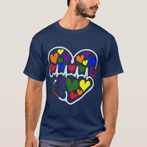 Heart Stethoscope LGBTQ Gay Pride Rainbow Nurse RN T_Shirt