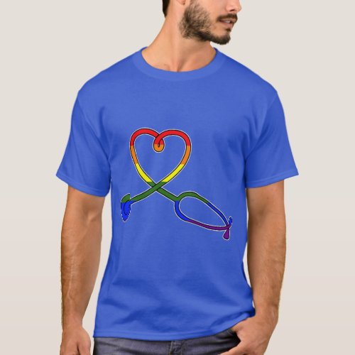 Heart Stethoscope LGBTQ Gay Pride Rainbow Nurse RN T_Shirt