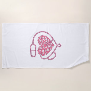 Heart Stethoscope Medical Love Vector Shirt Design Beach Towel