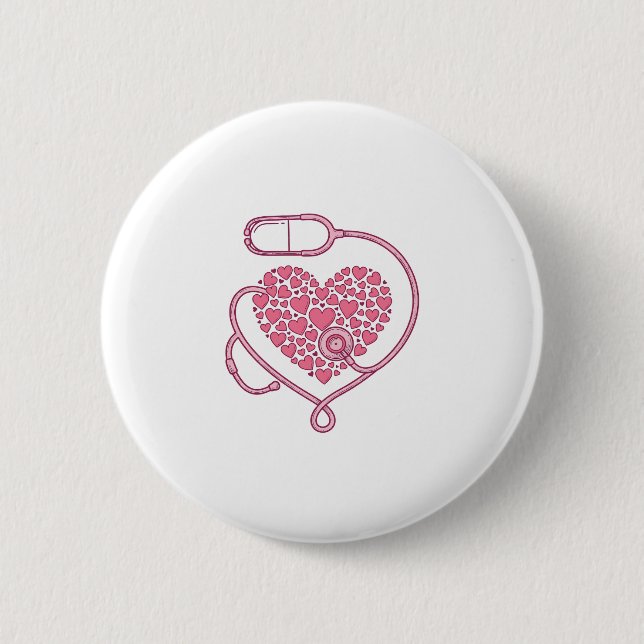 Heart Stethoscope Medical Love Vector Shirt Design Button (Front)