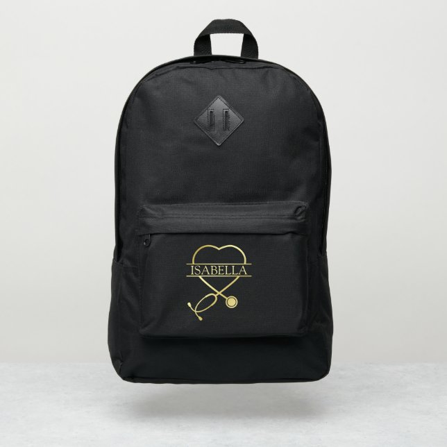 Heart Stethoscope Medical Themed Add Name Custom Port Authority® Backpack (Front)