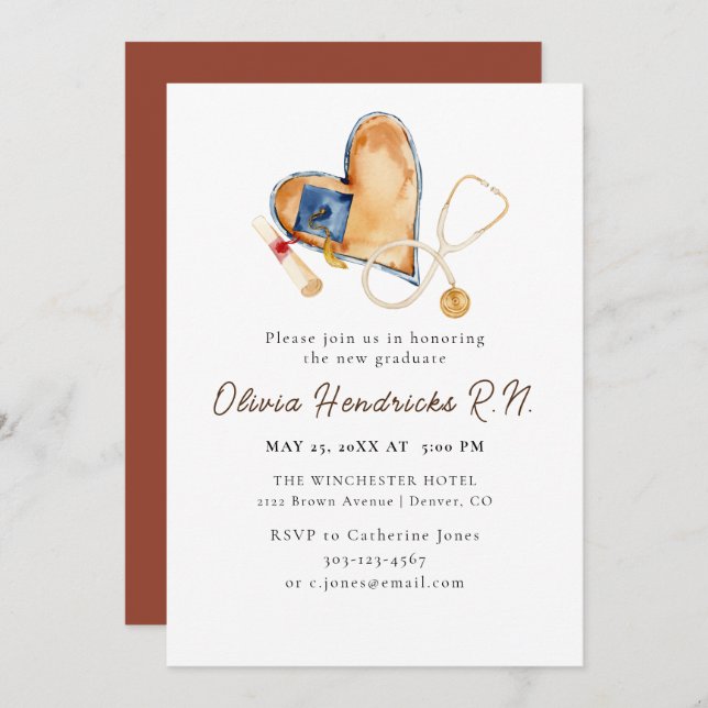 Heart Stethoscope Nursing Graduation Invitation (Front/Back)