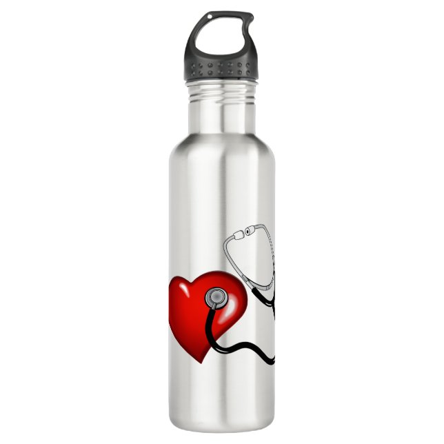 Heart Stethoscope Personalized Nurse Medical Stainless Steel Water Bottle (Front)