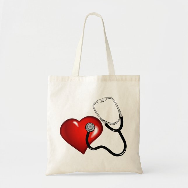 Heart Stethoscope Personalized Nurse Medical Tote Bag (Front)
