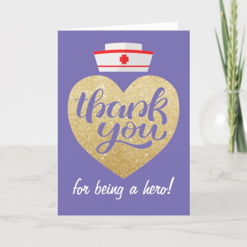 Heart Stethoscope Purple Gold Nurse Thank You Card