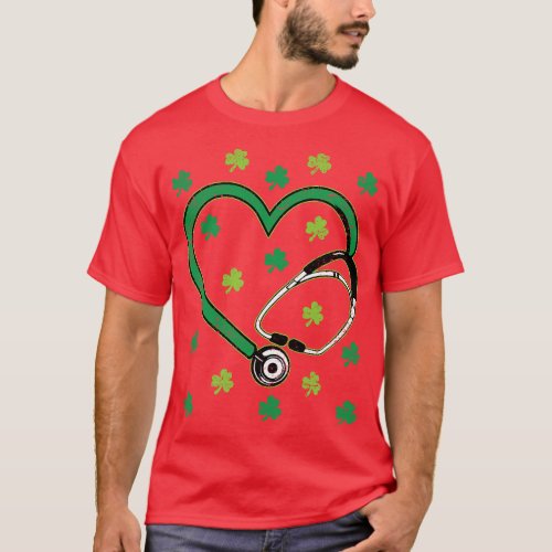 Heart Stethoscope St Patricks Day Nurse Nursing RN T_Shirt