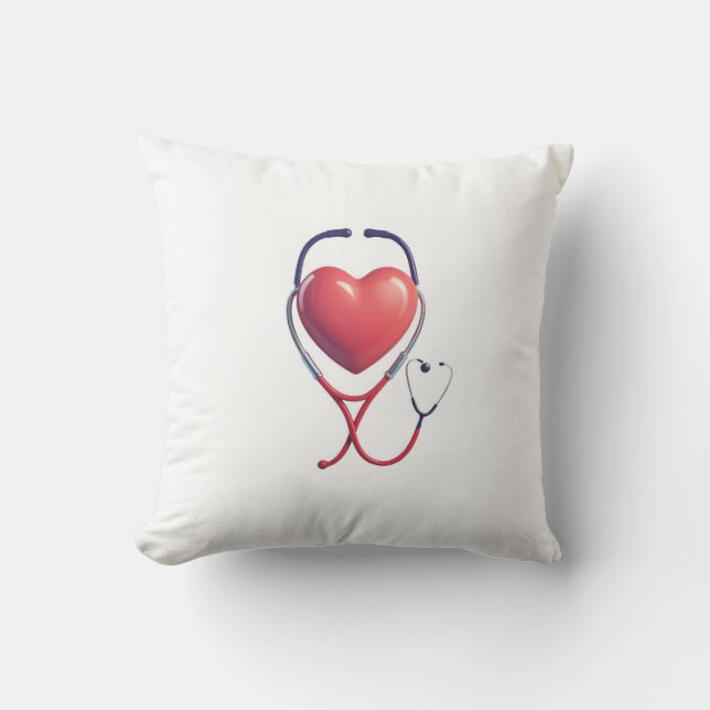 Heart & Stethoscope Throw Pillow | Nurse & Doctor  (Front)