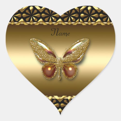 Heart Sticker Gold On Gold Butterfly
