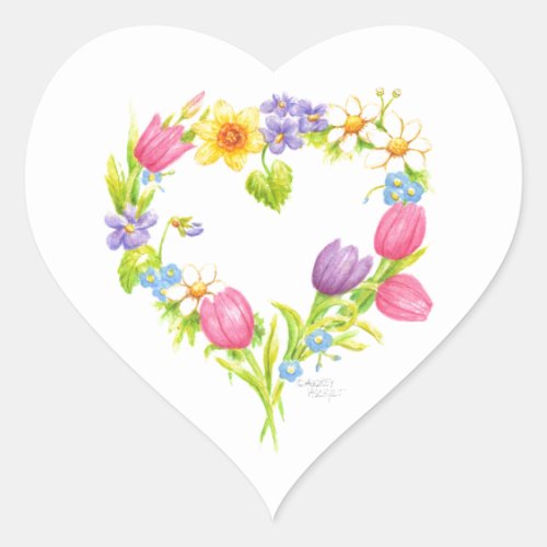 Heart Stickers Spring Flowers