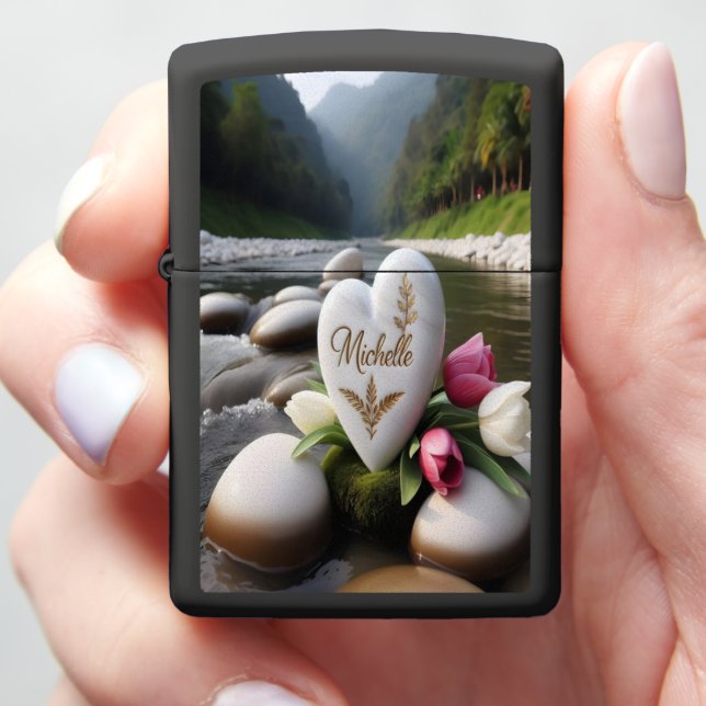 Heart stone for Michelle by the River Zippo Lighter (In Hand)